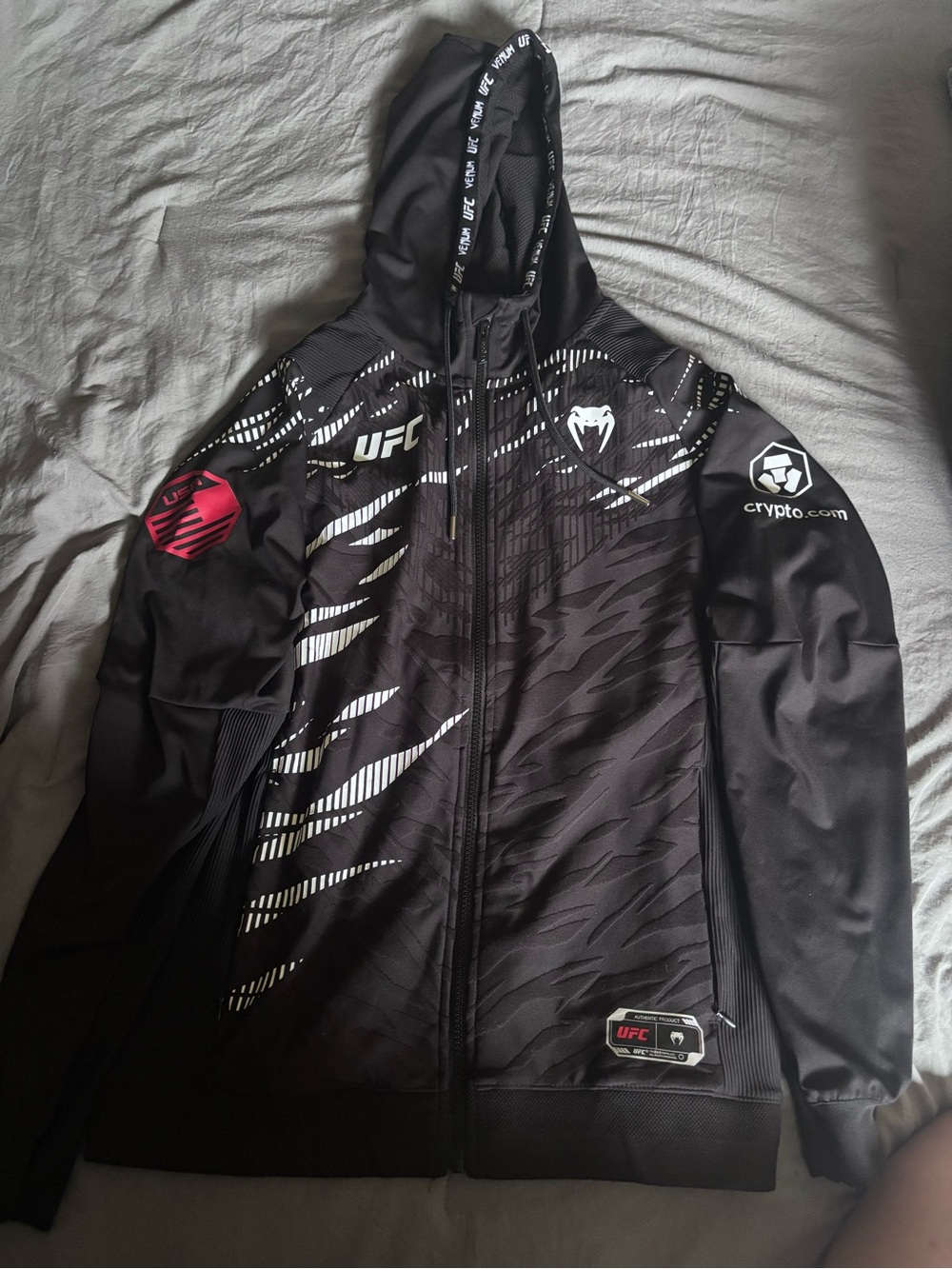UFC Black & White Lightweight Zip-Up Training Jacket with Hood